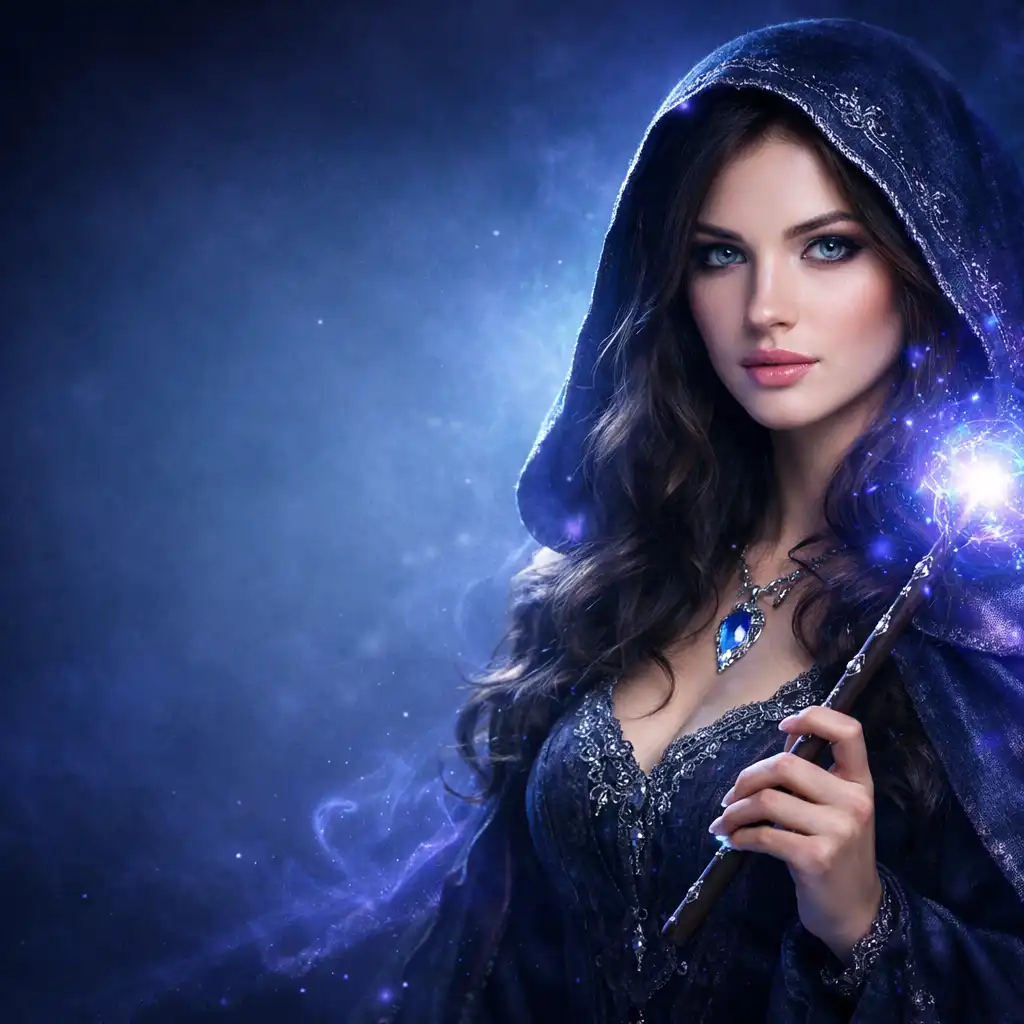 Portrét fantasy kouzelnice s hůlkou